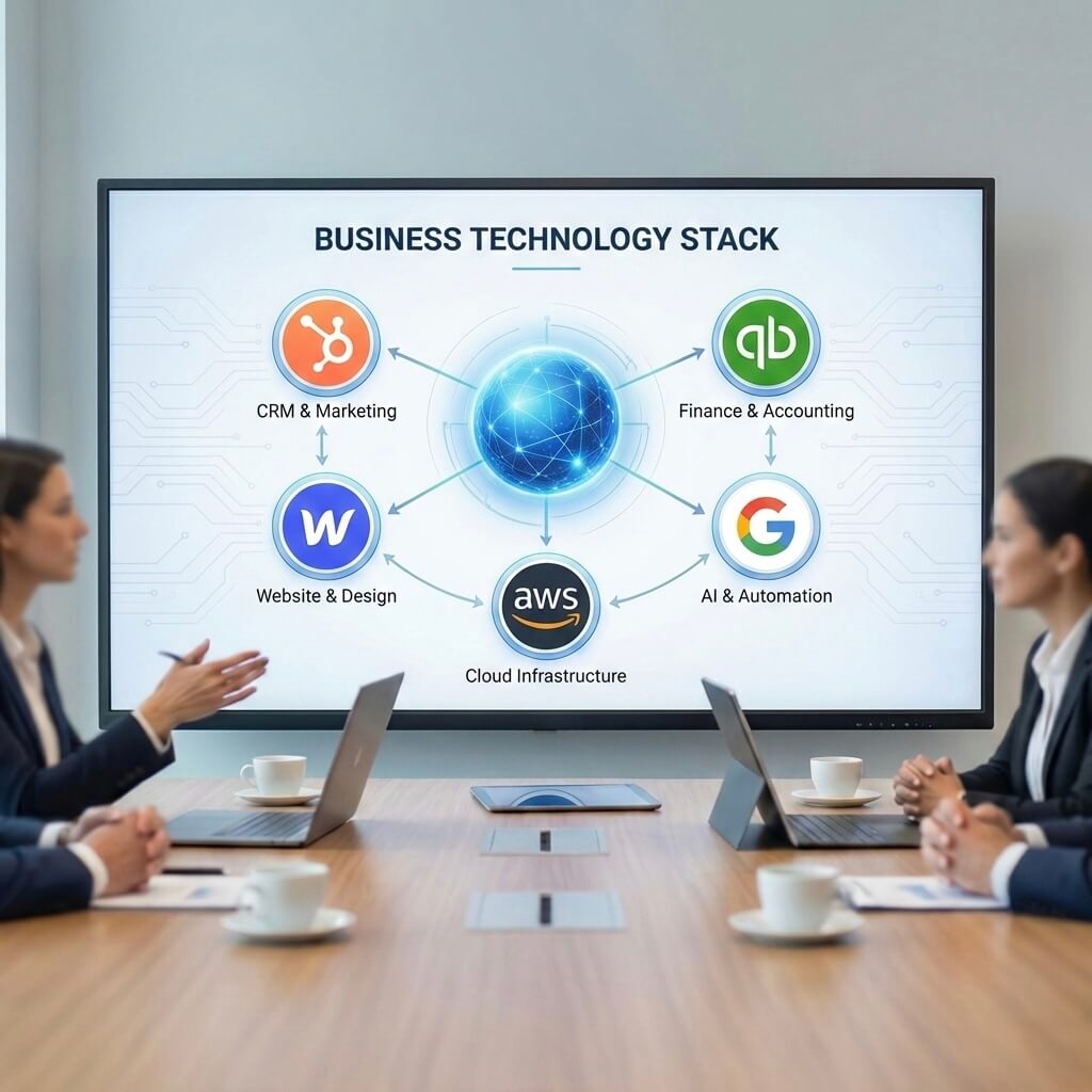 Connected business technology systems supporting growth measurement