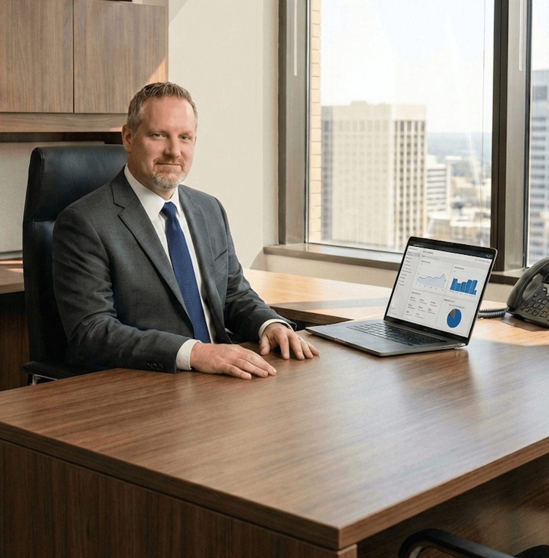 Executive marketing leadership discussion in a modern office