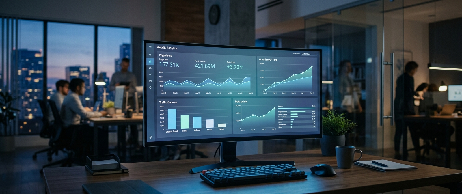 VTNH branded analytics dashboard showing 42,000 pageviews and 101.2 percent growth