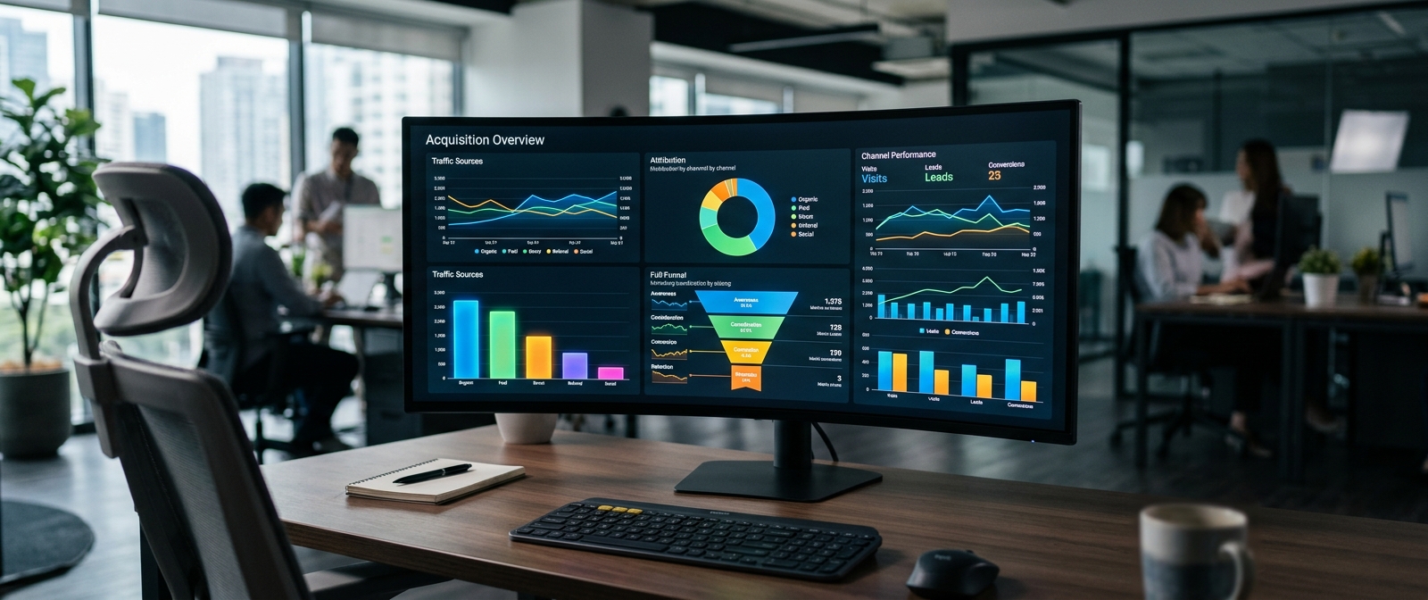 VTNH branded analytics dashboard showing public-sector acquisition sources and full-funnel outcomes
